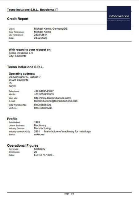 Firmenauskunft Italien Bonitätsauskunft