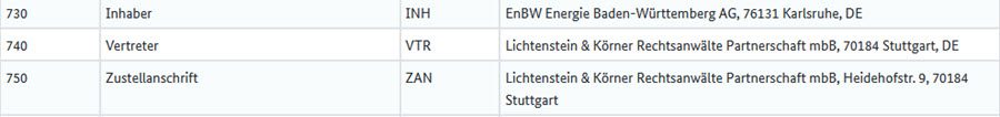 Beispiel Registerauskunft DPMAregister Inhaber und Vertreter