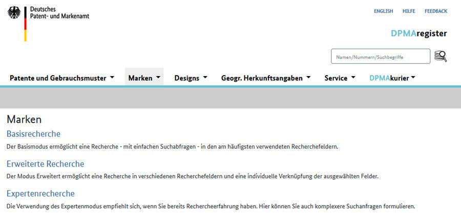 DPMAregister Markendatenbank des DPMA