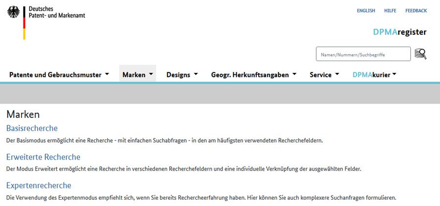 DPMAregister Markendatenbank des DPMA