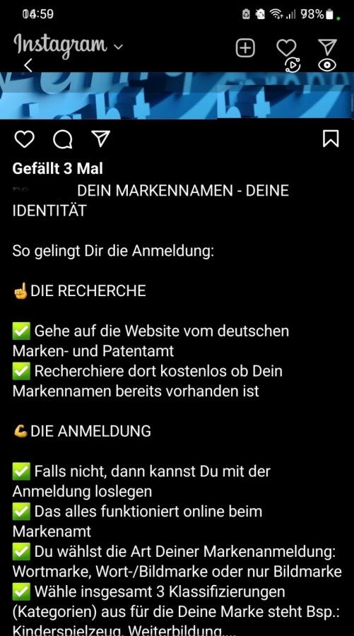 Instagram Markenanmeldung Tipp