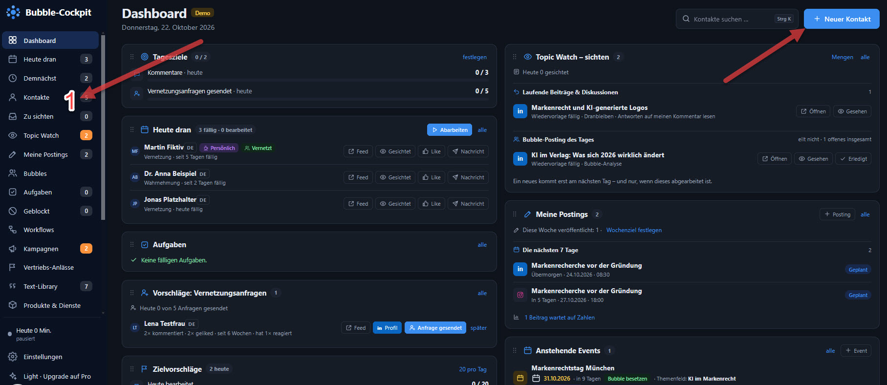 dashboard-demo-modus-navigation-1 Bubble Cockpit Dashboard - Kontakte anlegen
